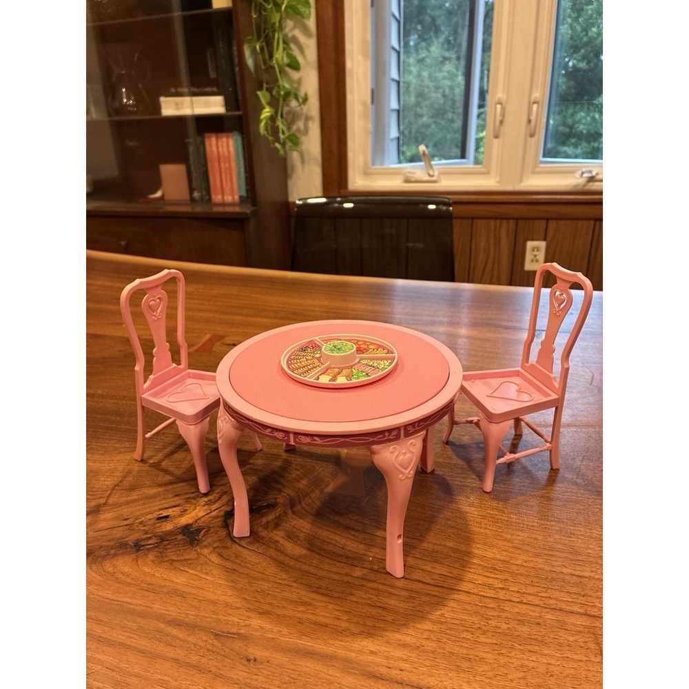 Vintage 1987 Barbie Sweet Roses Reversible Dining Room Table Lazy Susan & Chairs